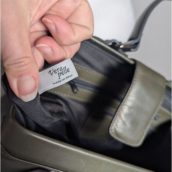 Nardelli Italian Dark Olive Green Leather Hinge Satchel Crossbody Handbag - Picture 8 of 8